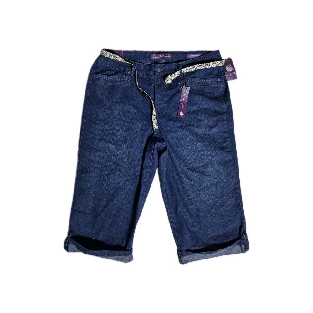 NWT Gloria Vanderbilt Skimmer Dark Wash Denim Capri Jeans Belted Size 16